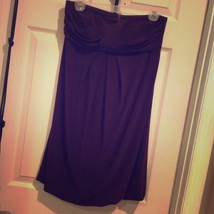 Purple strapless bubble dress.